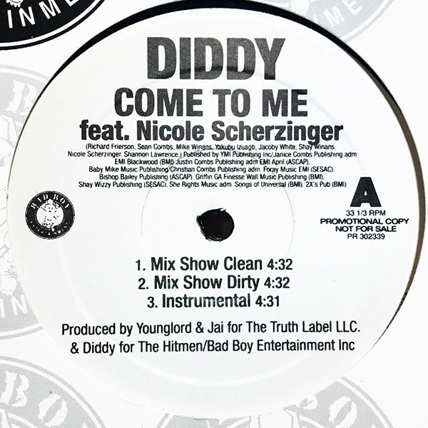 Diddy* — Come To Me / Get Off, vinyl LP album cover