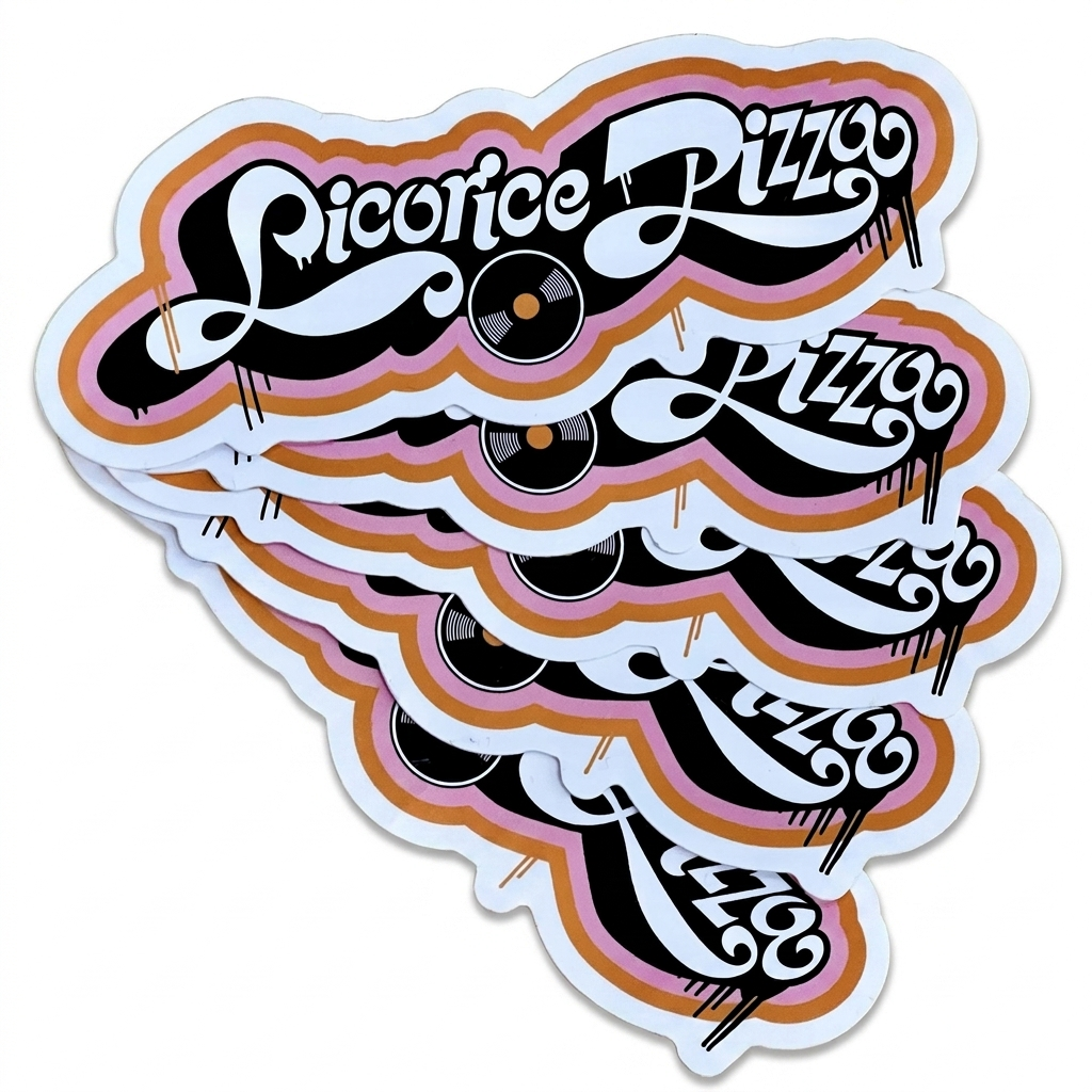 LP Stickers, 5 pack, Licorice Pizza logo, 5 inch x 1.87