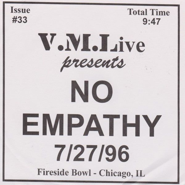 No Empathy — 7/27/96 (Fireside Bowl - Chicago, IL), 7-inch vinyl single album cover