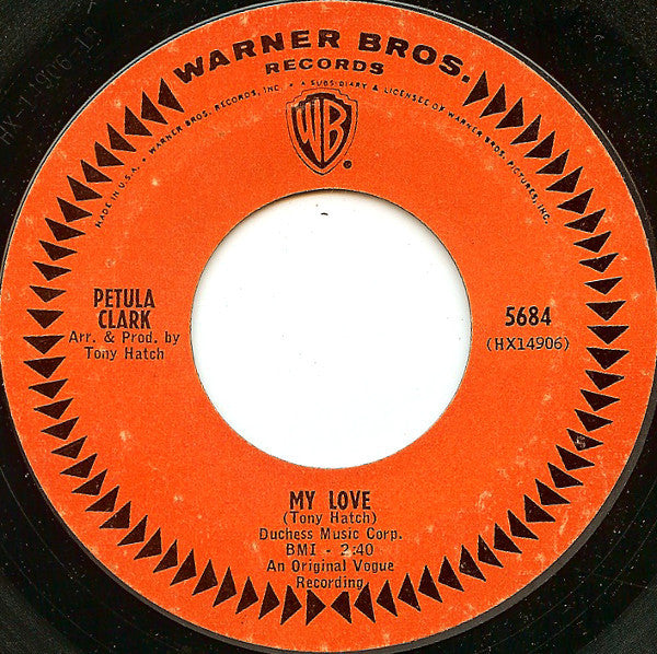 Petula Clark — My Love / Where Am I Going, 7-inch vinyl single album cover